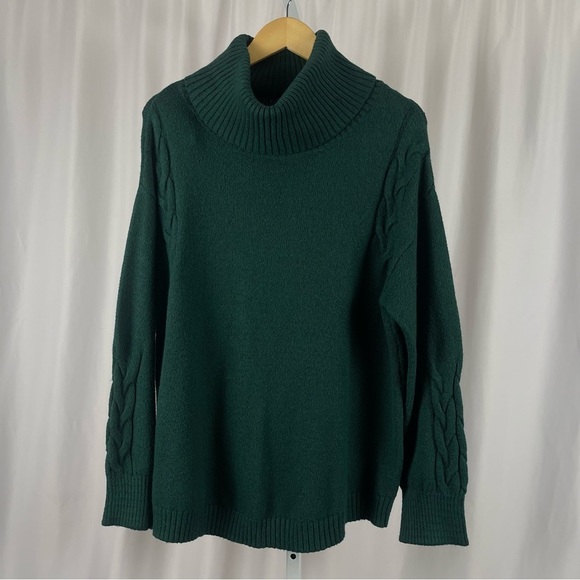 St. John's Bay XXL 2X Emerald Green Cowl Turtleneck Sweater Cable Knit Sleeve - Picture 1 of 7